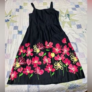 Woman's Studio 1 Black Dress with Red and Yellow Flowers --- Size 10